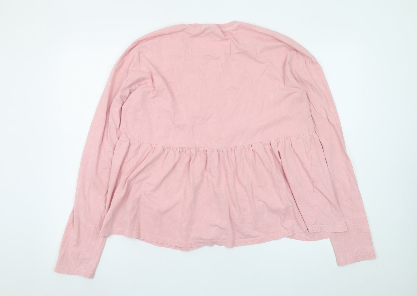 ASOS DESIGN Women Pink Cotton Long Sleeve Tunic Blouse Size 12