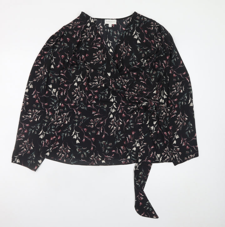 Apricot Womens Black Floral Wrap Blouse UK 16 Long Sleeve