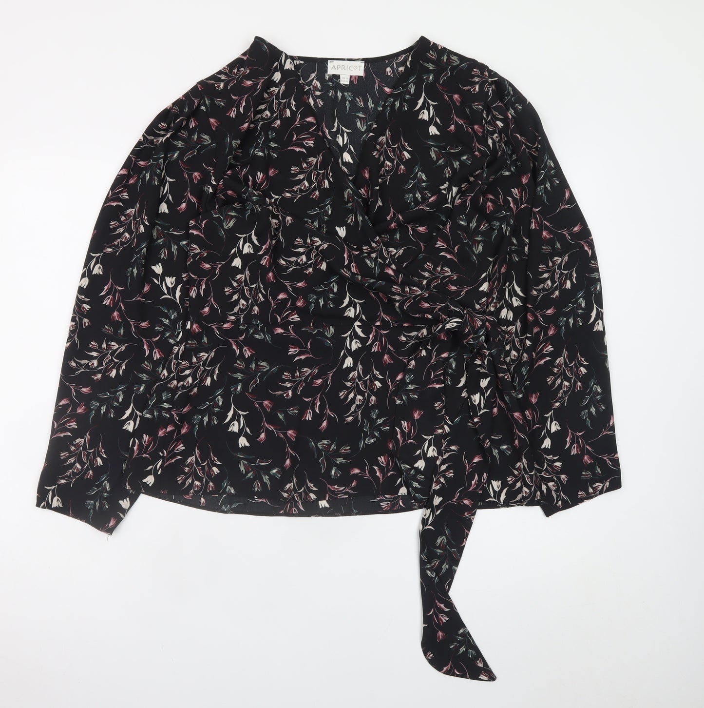 Apricot Womens Black Floral Wrap Blouse UK 16 Long Sleeve