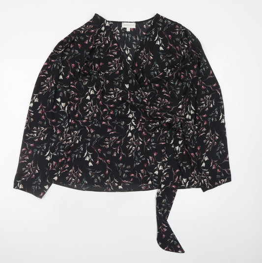 Apricot Womens Black Floral Wrap Blouse UK 16 Long Sleeve