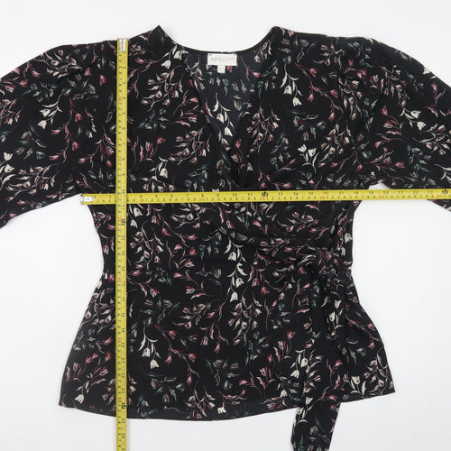 Apricot Womens Black Floral Wrap Blouse UK 16 Long Sleeve
