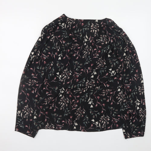 Apricot Womens Black Floral Wrap Blouse UK 16 Long Sleeve
