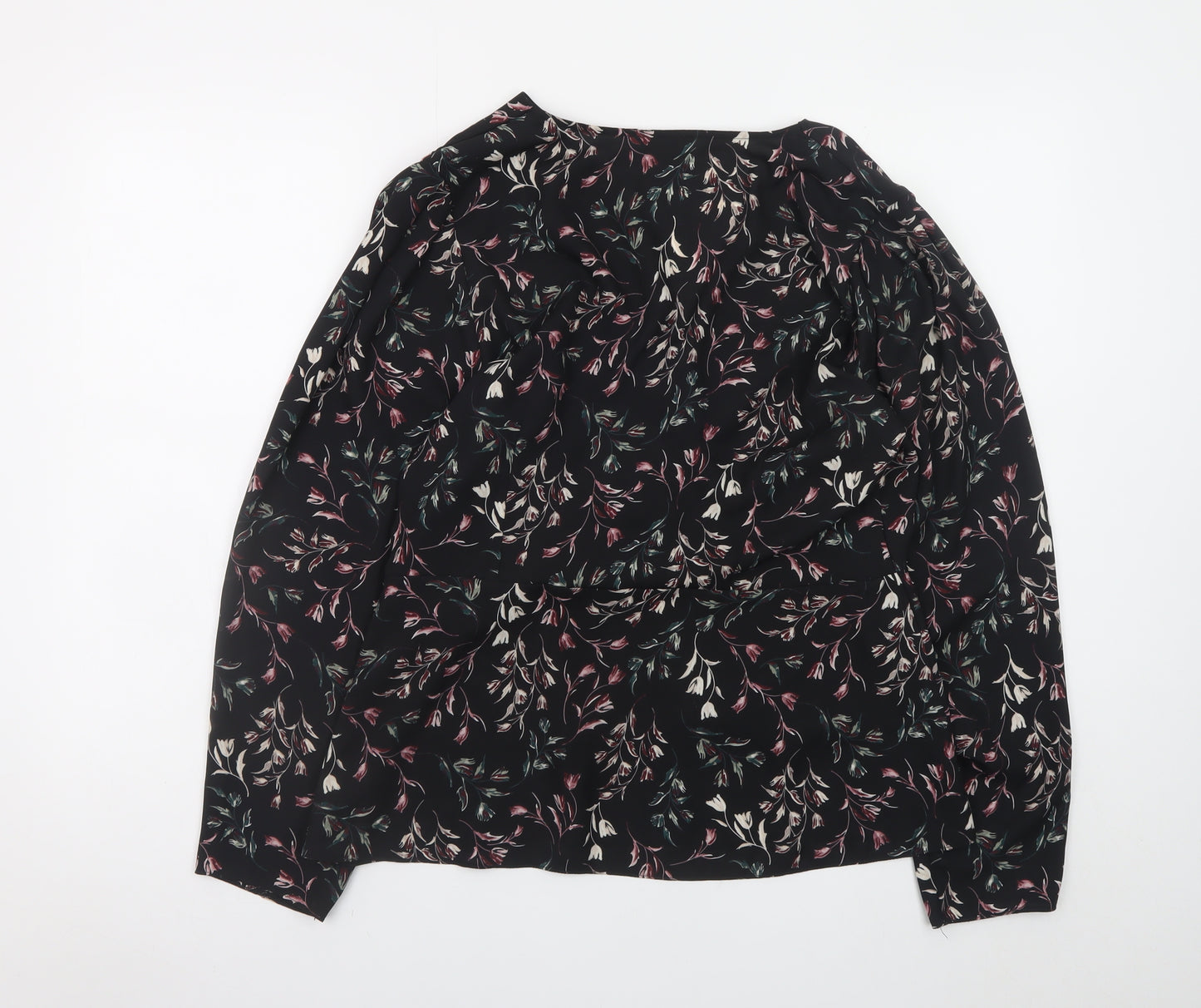 Apricot Womens Black Floral Wrap Blouse UK 16 Long Sleeve
