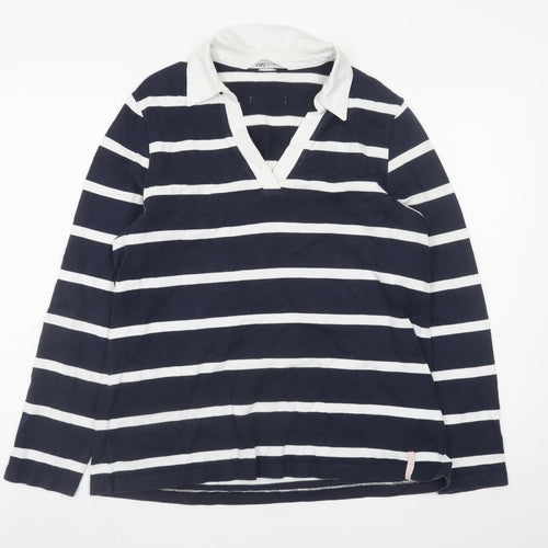 Marks and Spencer Women's Blue Striped Collared Long Sleeve Polo Top Size 14
