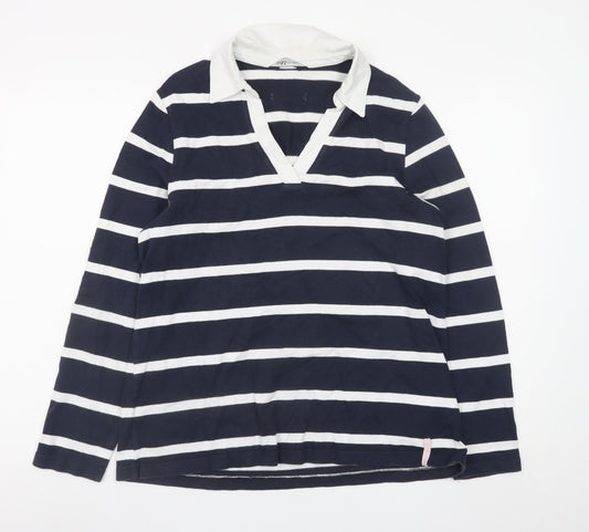 Marks and Spencer Women's Blue Striped Collared Long Sleeve Polo Top Size 14