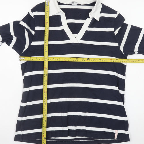 Marks and Spencer Women's Blue Striped Collared Long Sleeve Polo Top Size 14