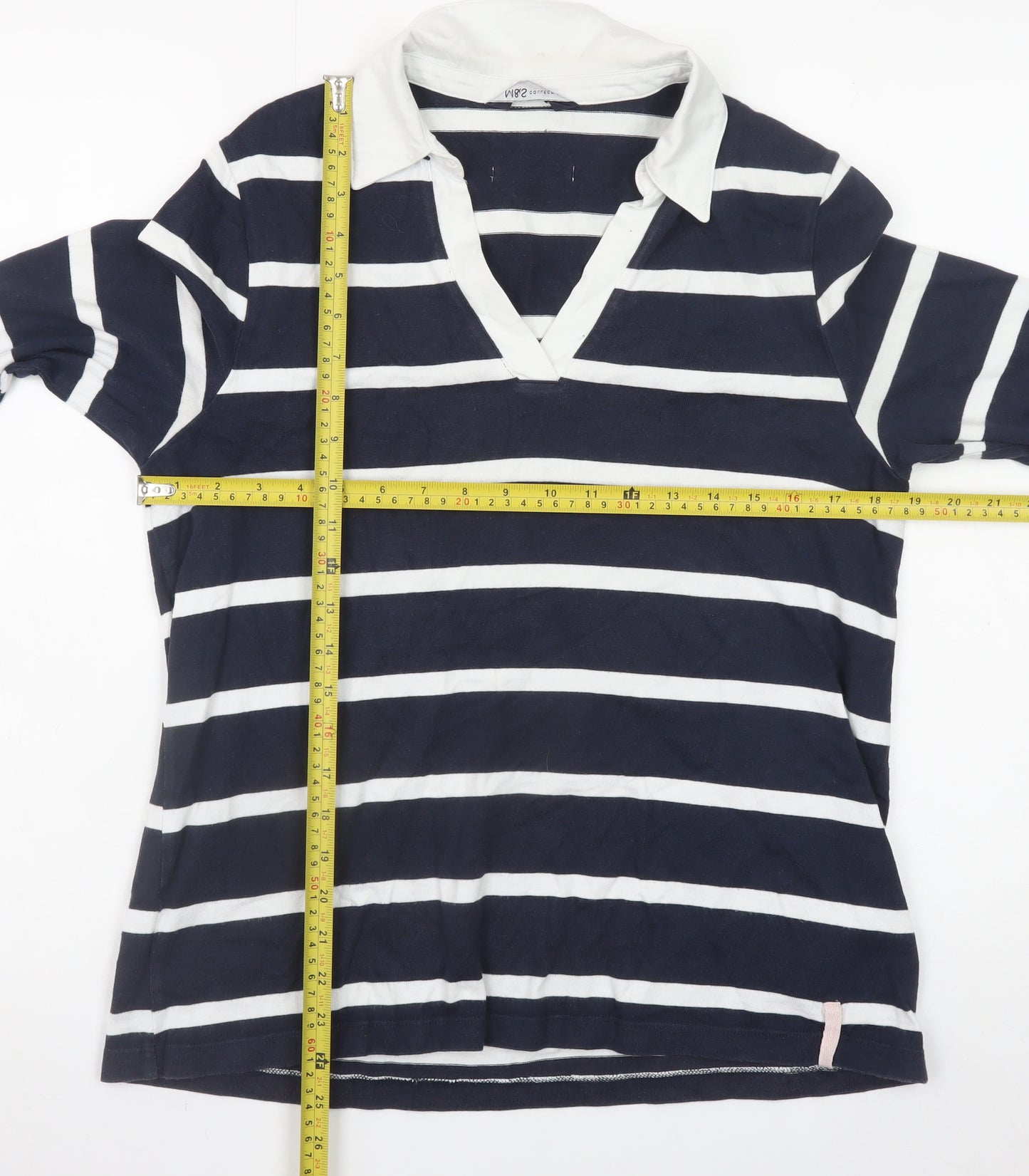 Marks and Spencer Women's Blue Striped Collared Long Sleeve Polo Top Size 14