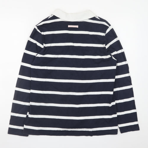 Marks and Spencer Women's Blue Striped Collared Long Sleeve Polo Top Size 14