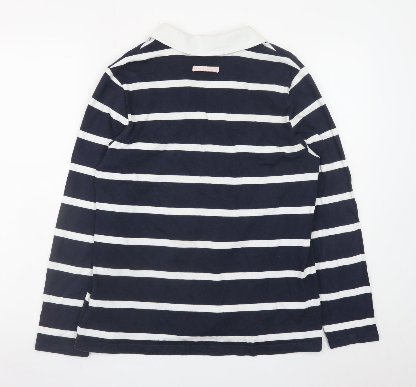 Marks and Spencer Women's Blue Striped Collared Long Sleeve Polo Top Size 14