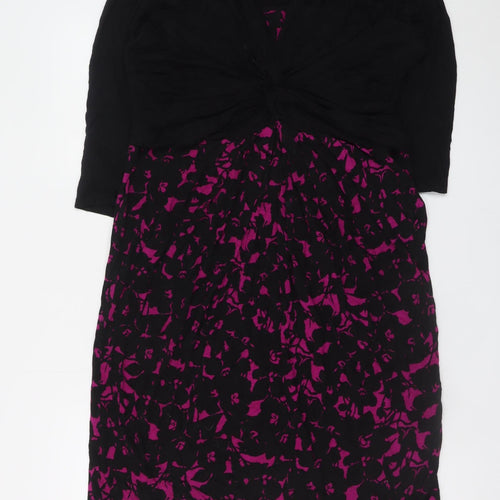 Marks and Spencer Women Black Purple Floral Fit & Flare Dress Size 16