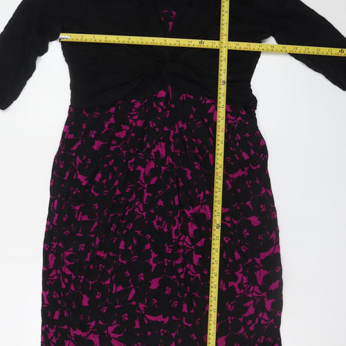 Marks and Spencer Women Black Purple Floral Fit & Flare Dress Size 16