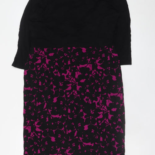 Marks and Spencer Women Black Purple Floral Fit & Flare Dress Size 16