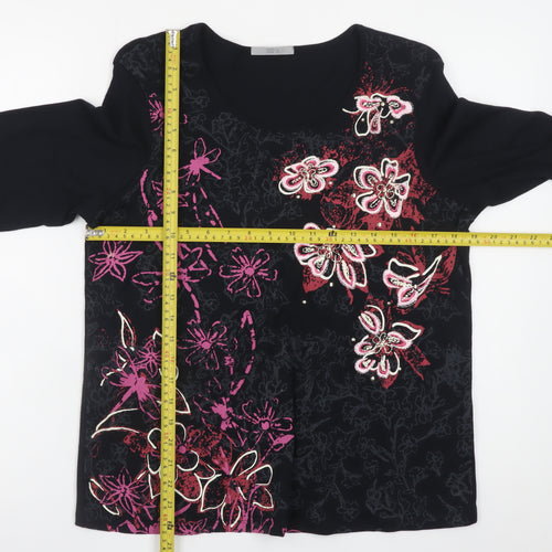 Marks and Spencer Women's Black Floral Beaded Cotton T-Shirt UK 16