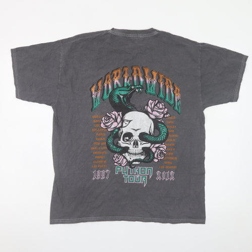 PrettyLittleThing Men Grey Graphic Rock Skull Snake T-Shirt M