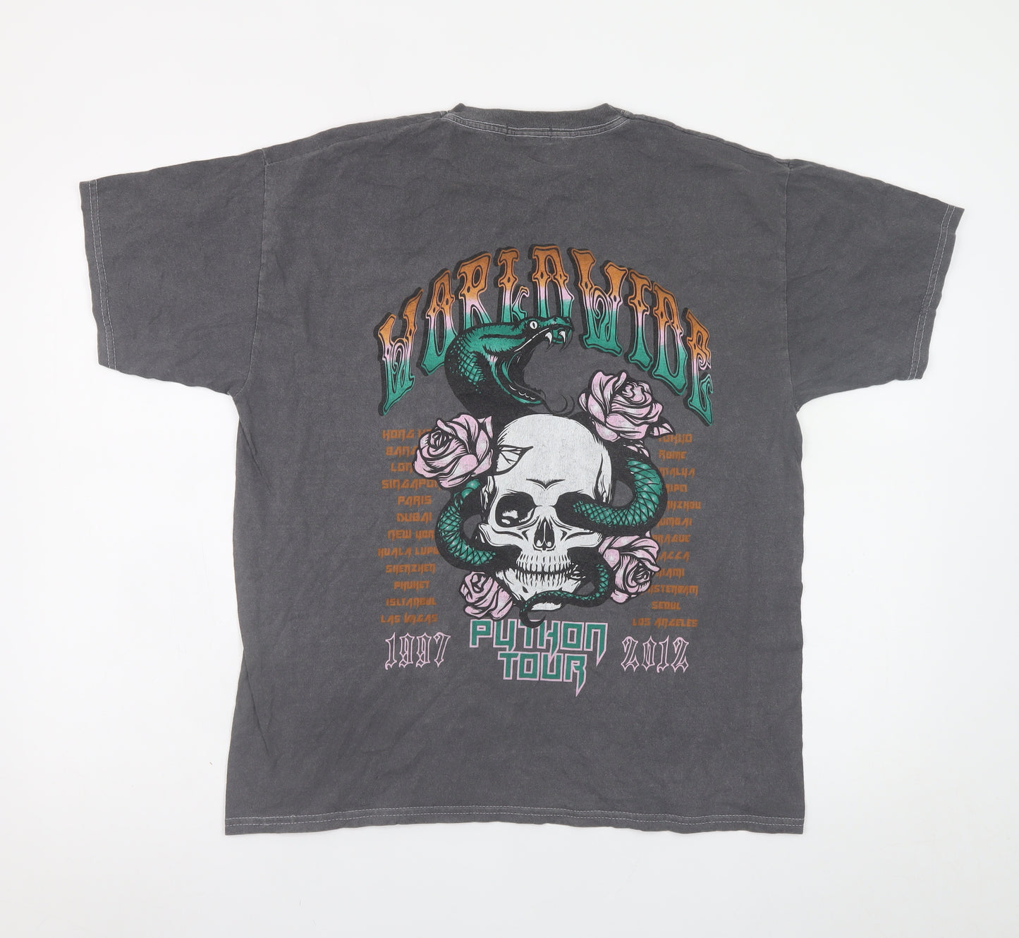 PrettyLittleThing Men Grey Graphic Rock Skull Snake T-Shirt M