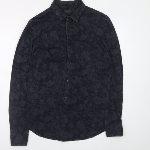 Zara Man Black Paisley Long Sleeve Slim Fit Cotton Shirt Men's M