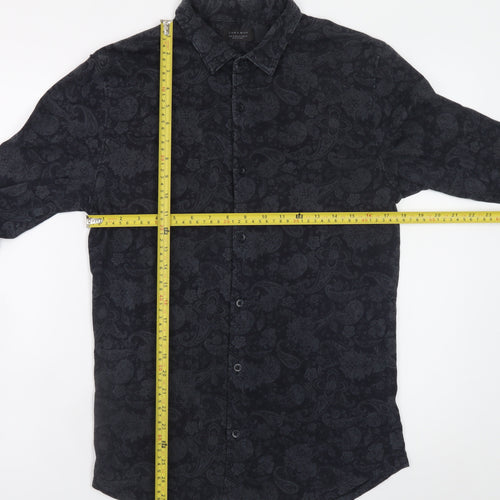 Zara Man Black Paisley Long Sleeve Slim Fit Cotton Shirt Men's M