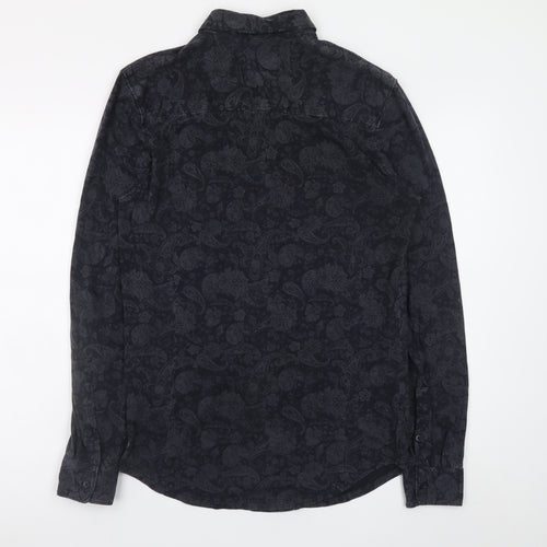 Zara Man Black Paisley Long Sleeve Slim Fit Cotton Shirt Men's M
