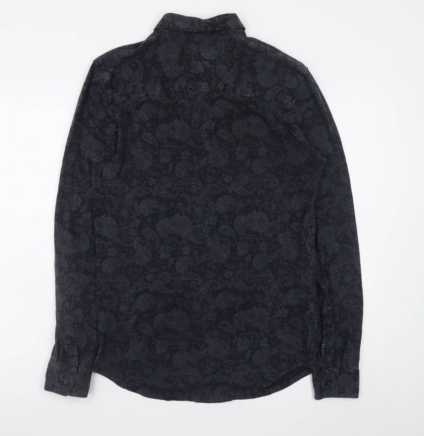 Zara Man Black Paisley Long Sleeve Slim Fit Cotton Shirt Men's M