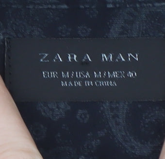 Zara Man Black Paisley Long Sleeve Slim Fit Cotton Shirt Men's M