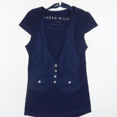 Karen Millen Women's Blue Size 6 Slim Fit Button Detail T-Shirt