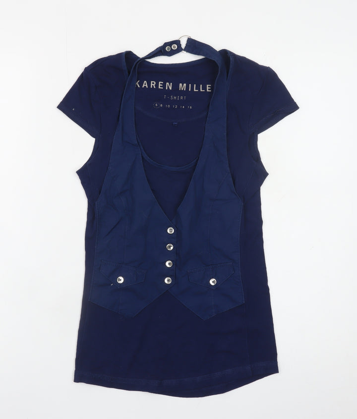 Karen Millen Women's Blue Size 6 Slim Fit Button Detail T-Shirt