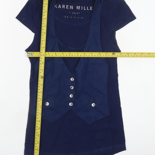 Karen Millen Women's Blue Size 6 Slim Fit Button Detail T-Shirt