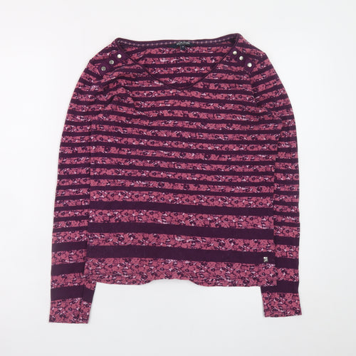 Maine New England Women's Purple Striped Long Sleeve Cotton T-Shirt Size 14