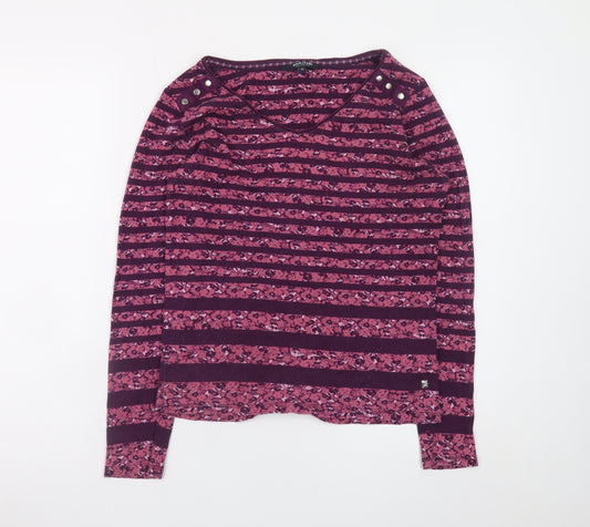 Maine New England Women's Purple Striped Long Sleeve Cotton T-Shirt Size 14