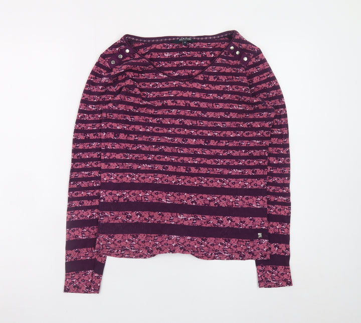 Maine New England Women's Purple Striped Long Sleeve Cotton T-Shirt Size 14