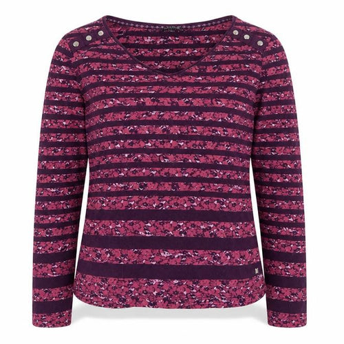 Maine New England Women's Purple Striped Long Sleeve Cotton T-Shirt Size 14