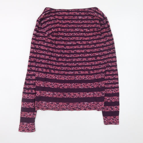 Maine New England Women's Purple Striped Long Sleeve Cotton T-Shirt Size 14