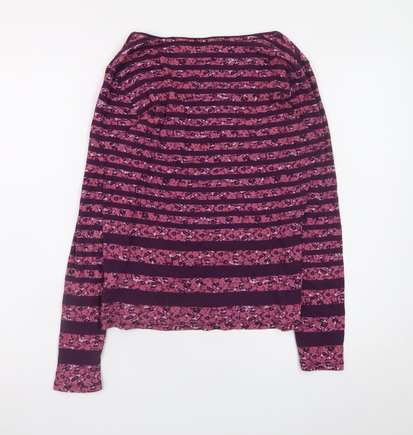 Maine New England Women's Purple Striped Long Sleeve Cotton T-Shirt Size 14