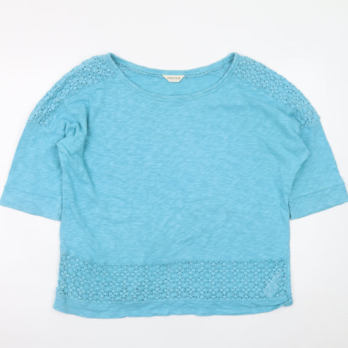 Marks and Spencer Women Blue Crochet Trim Cotton T-Shirt UK 16