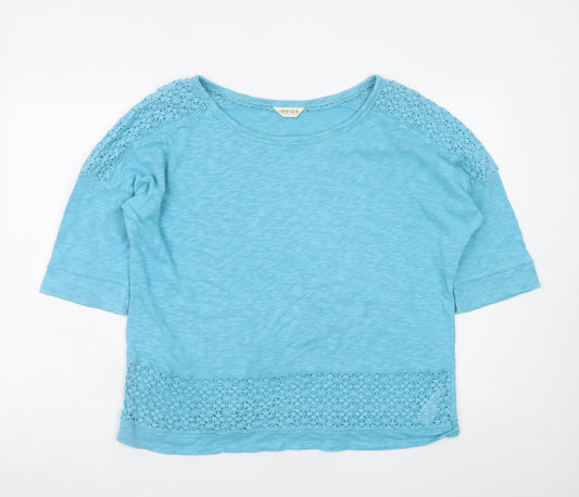 Marks and Spencer Women Blue Crochet Trim Cotton T-Shirt UK 16
