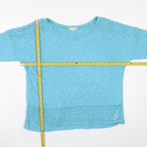 Marks and Spencer Women Blue Crochet Trim Cotton T-Shirt UK 16