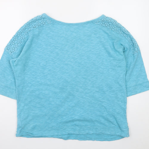 Marks and Spencer Women Blue Crochet Trim Cotton T-Shirt UK 16
