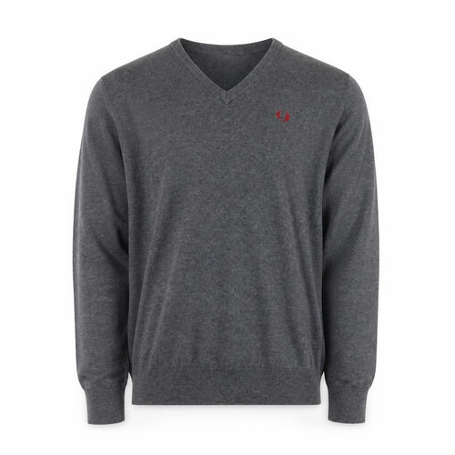 Fred Perry Men's Grey Wool V-Neck Jumper Size M Classic Knitwear