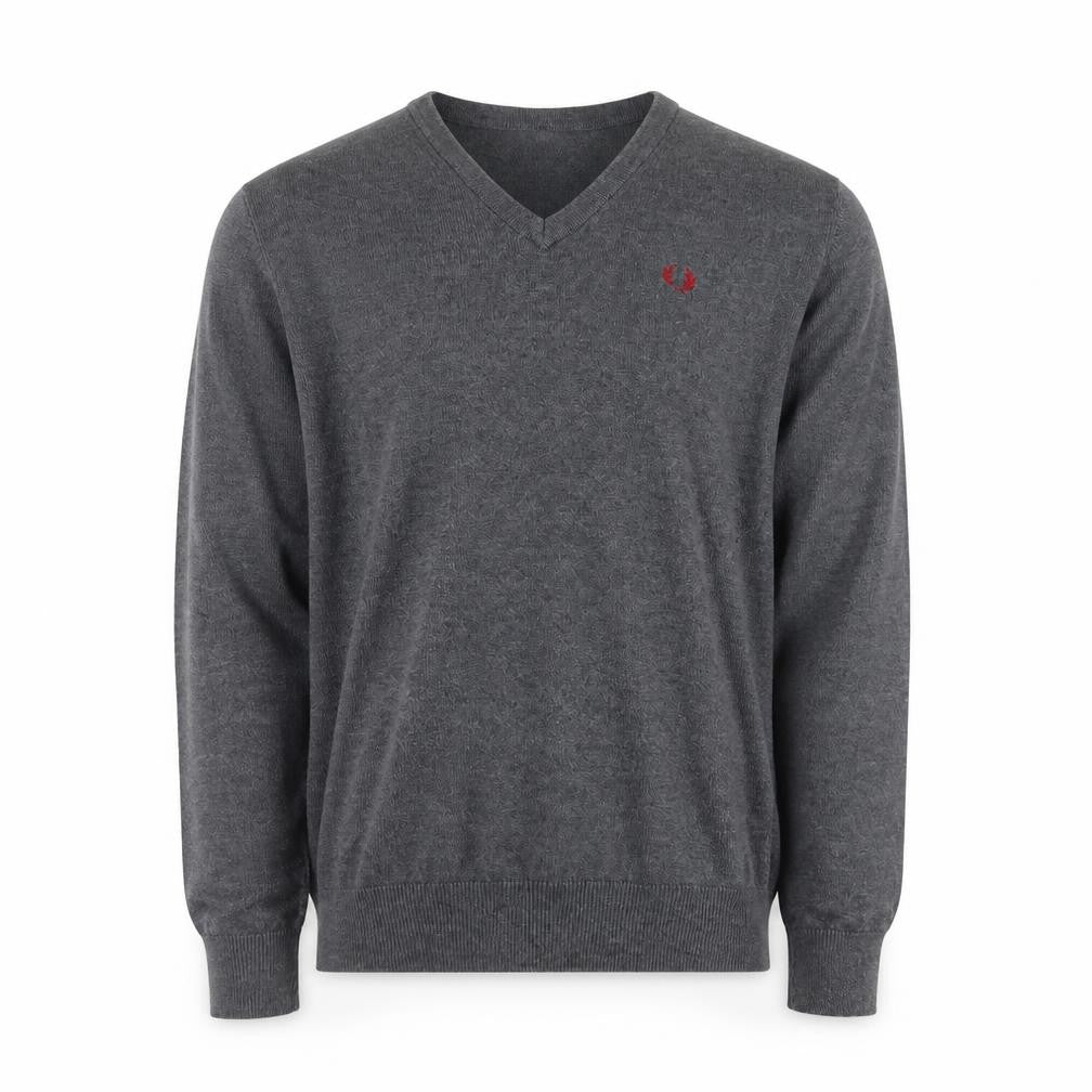 Fred Perry Men's Grey Wool V-Neck Jumper Size M Classic Knitwear