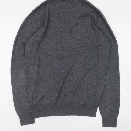Fred Perry Men's Grey Wool V-Neck Jumper Size M Classic Knitwear