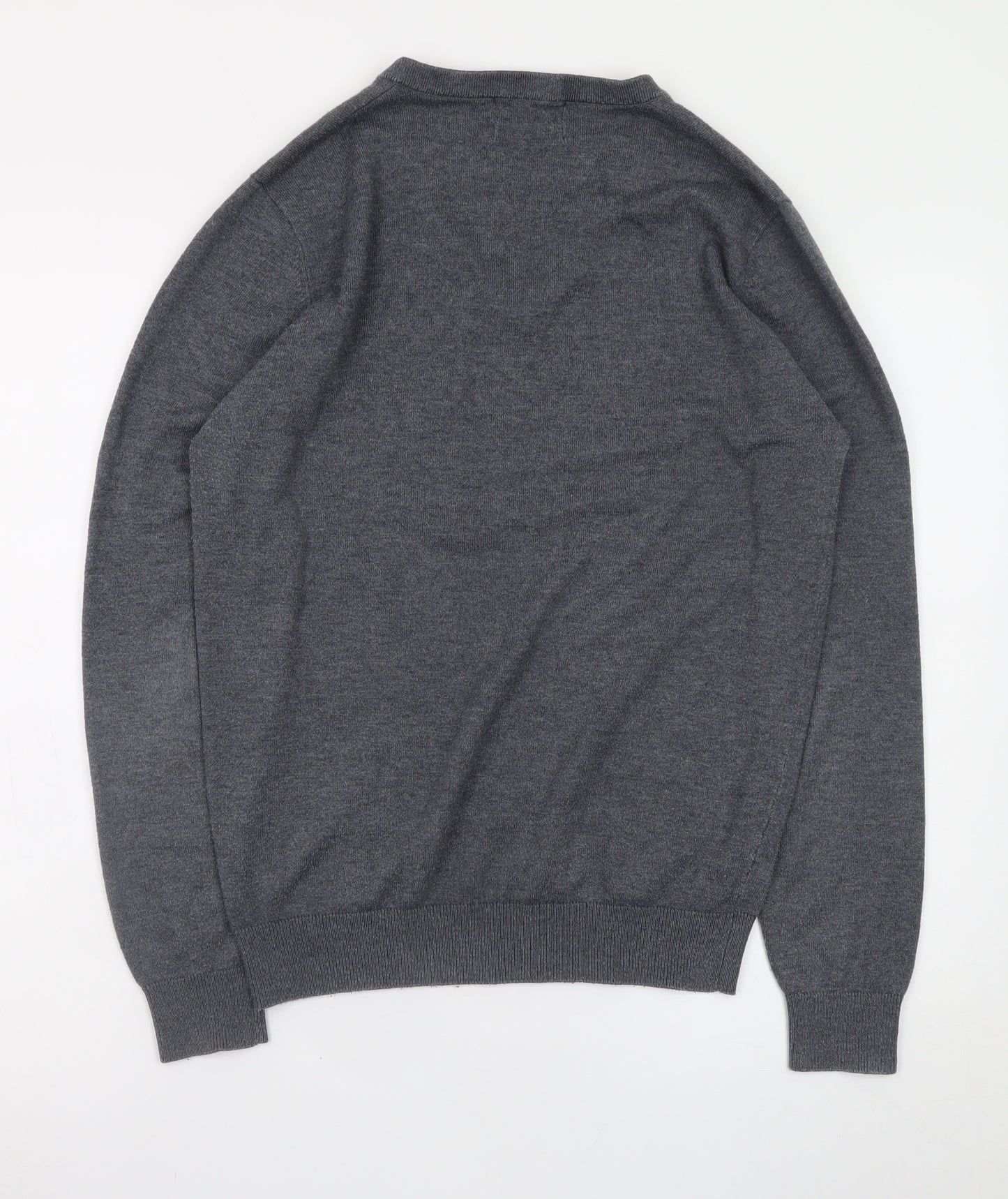 Fred Perry Men's Grey Wool V-Neck Jumper Size M Classic Knitwear