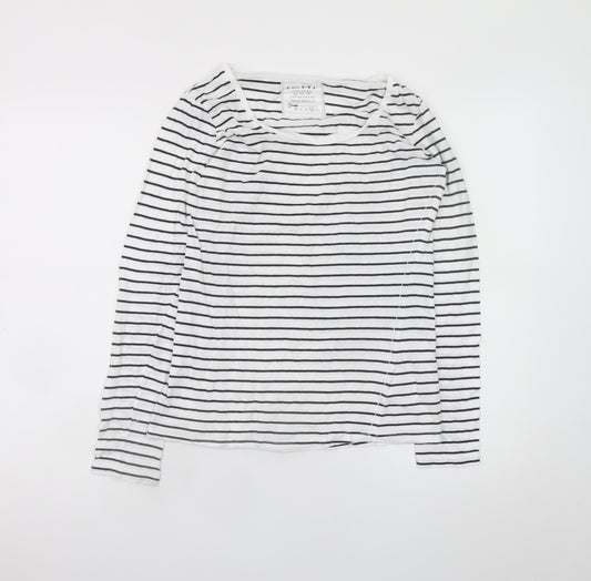 ICHI Women’s White Black Striped Long Sleeve Cotton T-Shirt L