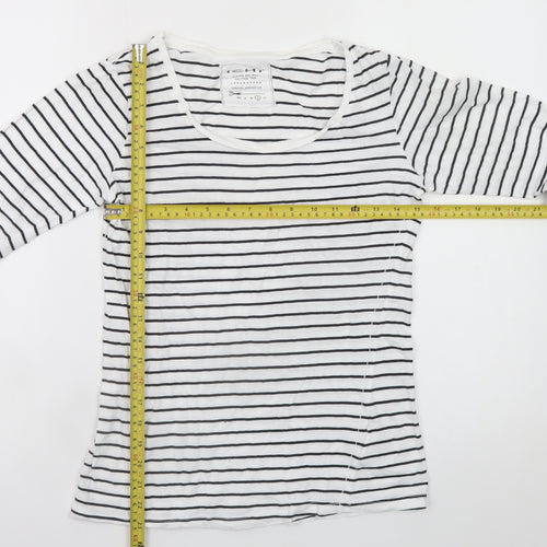 ICHI Women’s White Black Striped Long Sleeve Cotton T-Shirt L