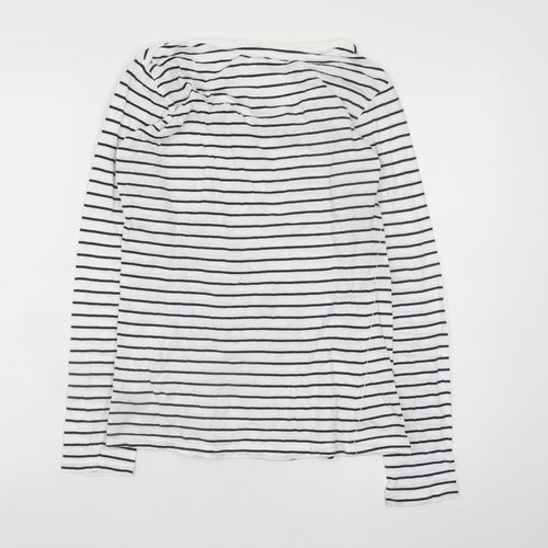 ICHI Women’s White Black Striped Long Sleeve Cotton T-Shirt L