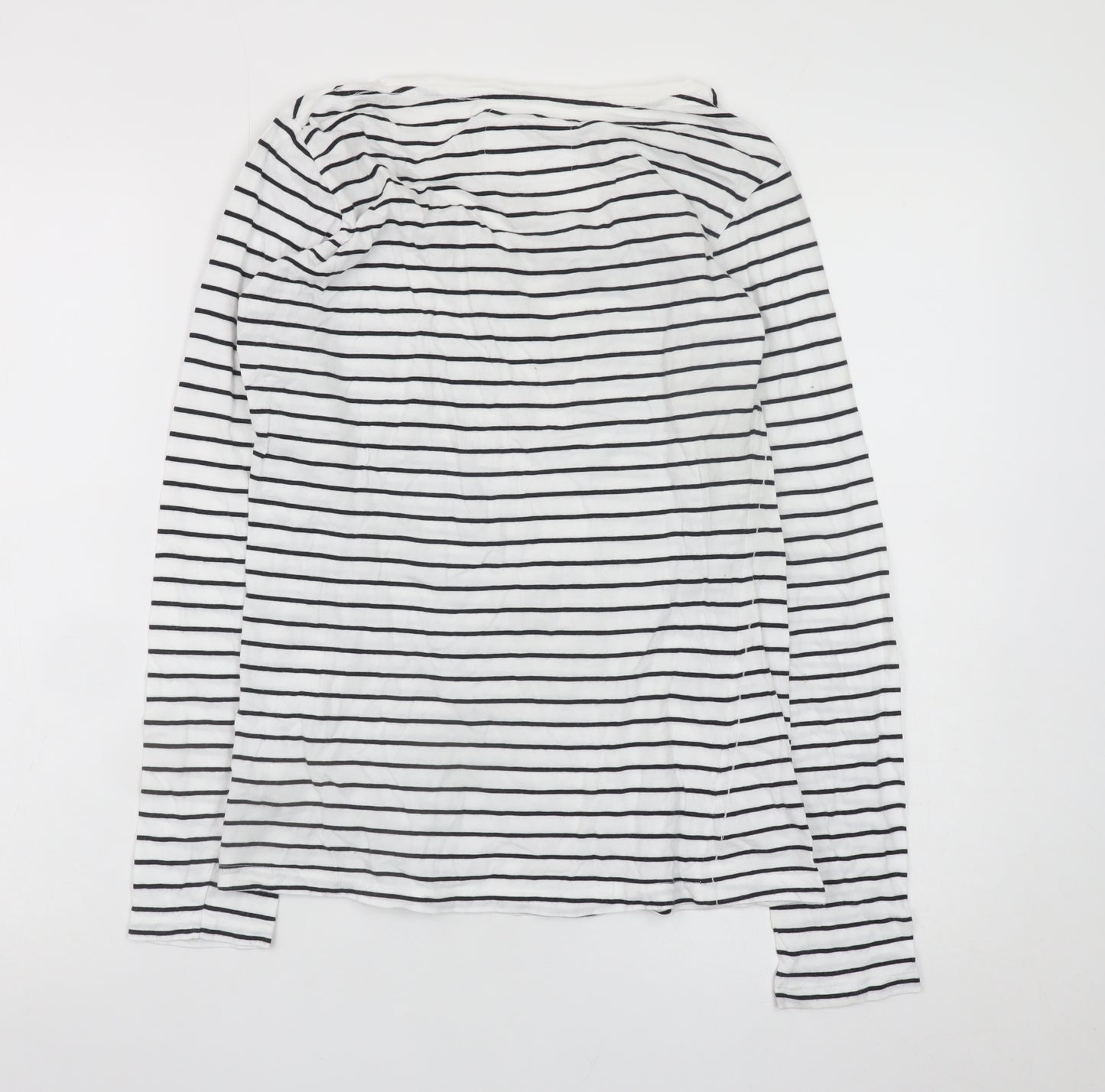 ICHI Women’s White Black Striped Long Sleeve Cotton T-Shirt L