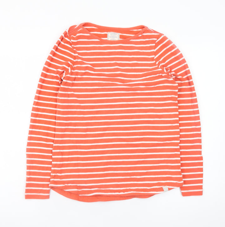 Fat Face Women's Orange Striped Long Sleeve Cotton T-Shirt UK 8