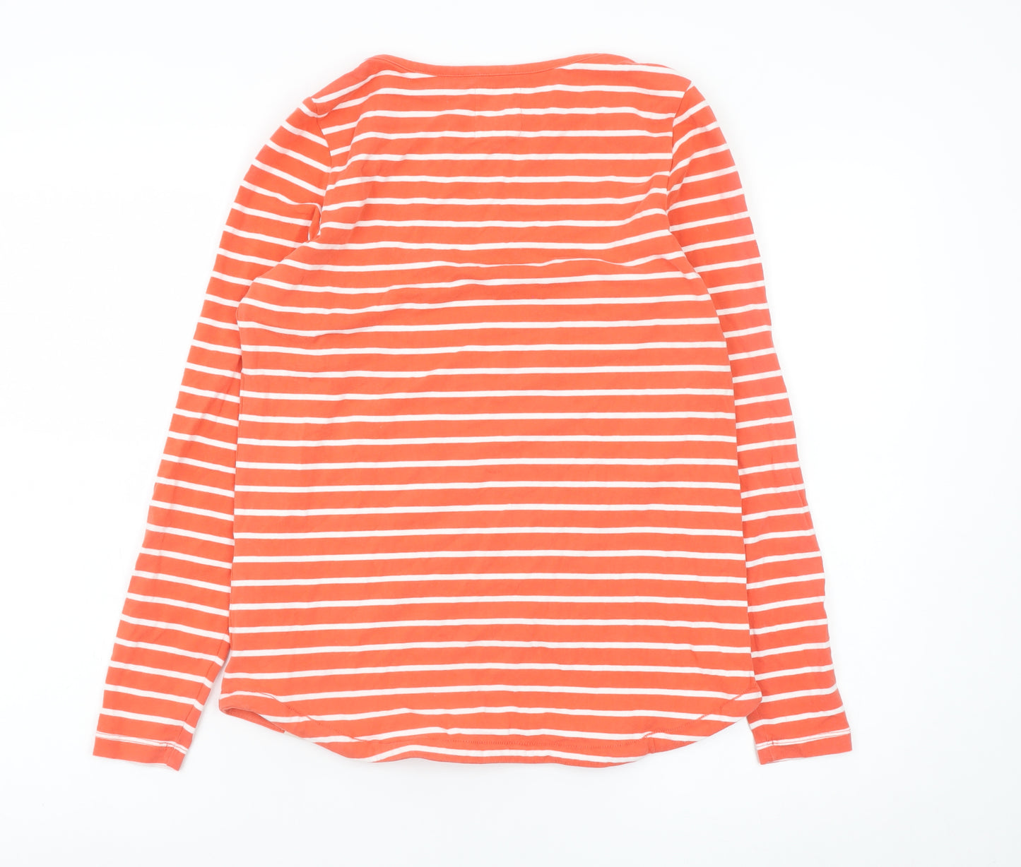 Fat Face Women's Orange Striped Long Sleeve Cotton T-Shirt UK 8