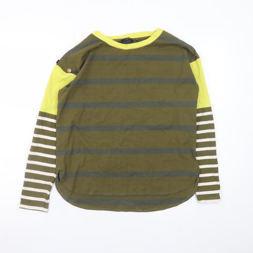 Next Women Green Stripe Long Sleeve Cotton Blend Casual Top Size 12