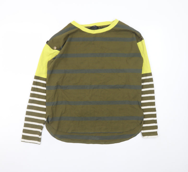 Next Women Green Stripe Long Sleeve Cotton Blend Casual Top Size 12