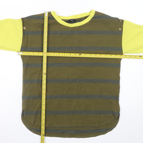 Next Women Green Stripe Long Sleeve Cotton Blend Casual Top Size 12